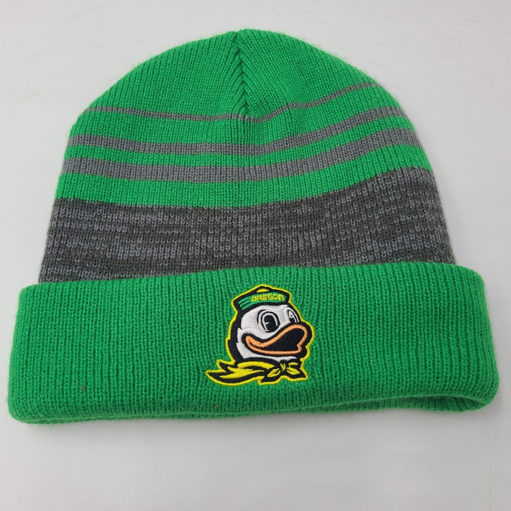 Oregon Ducks Hat Beanie Captivating Green Gray NCAA Puddles Mascot Cuffed Knit